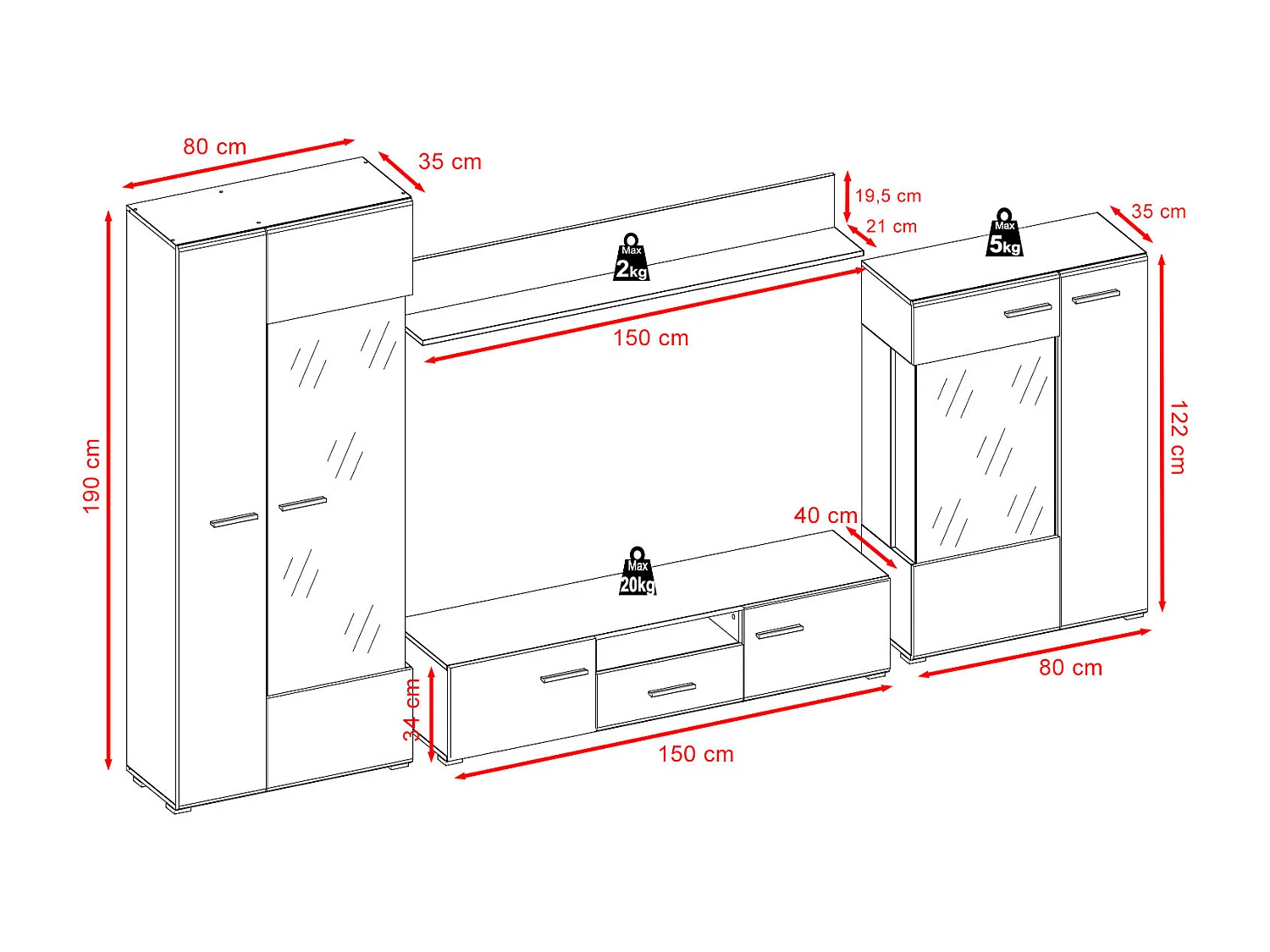 WOHNWAND Rota schwarz matt - Artisan Eiche 4-teilig