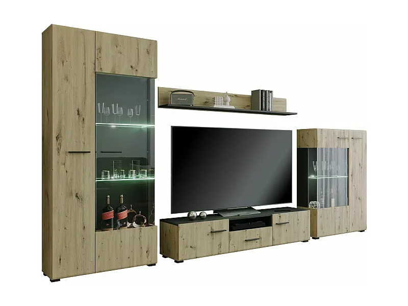 WOHNWAND Rota schwarz matt - Artisan Eiche 4-teilig