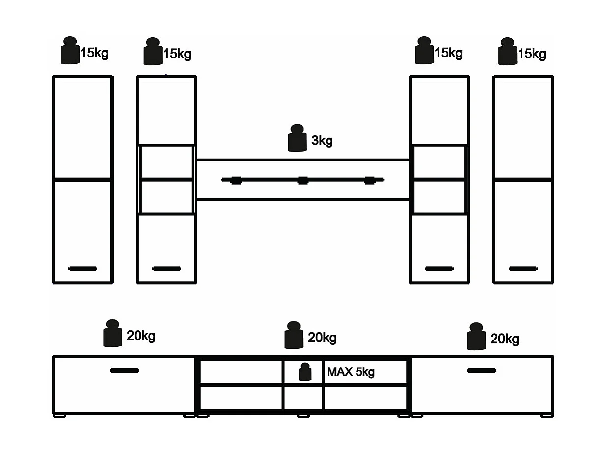 WOHNWAND Parla schwarz matt / Sahara Hochglanz 3D Dekor 8-teilig