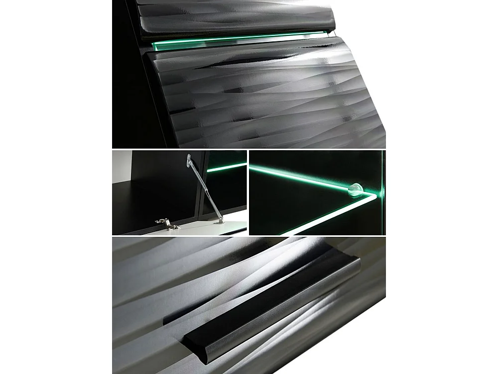 WOHNWAND Parla schwarz matt / Sahara Hochglanz 3D Dekor 8-teilig