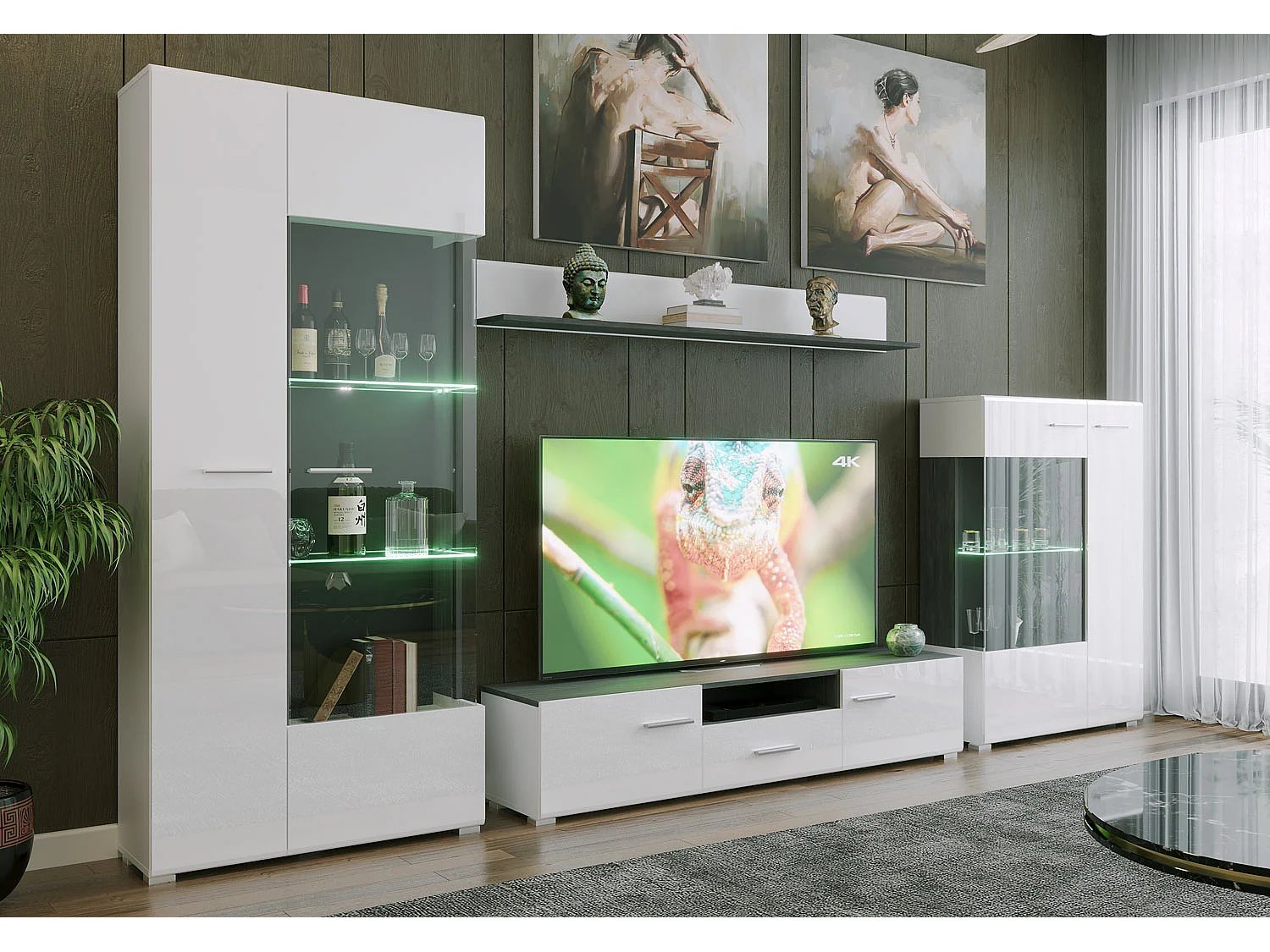 WOHNWAND Rota weiß matt - Norwegische Kiefer / weiß hochglanz 4-teilig