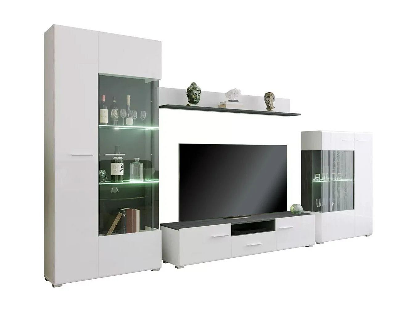 WOHNWAND Rota weiß matt - Norwegische Kiefer / weiß hochglanz 4-teilig