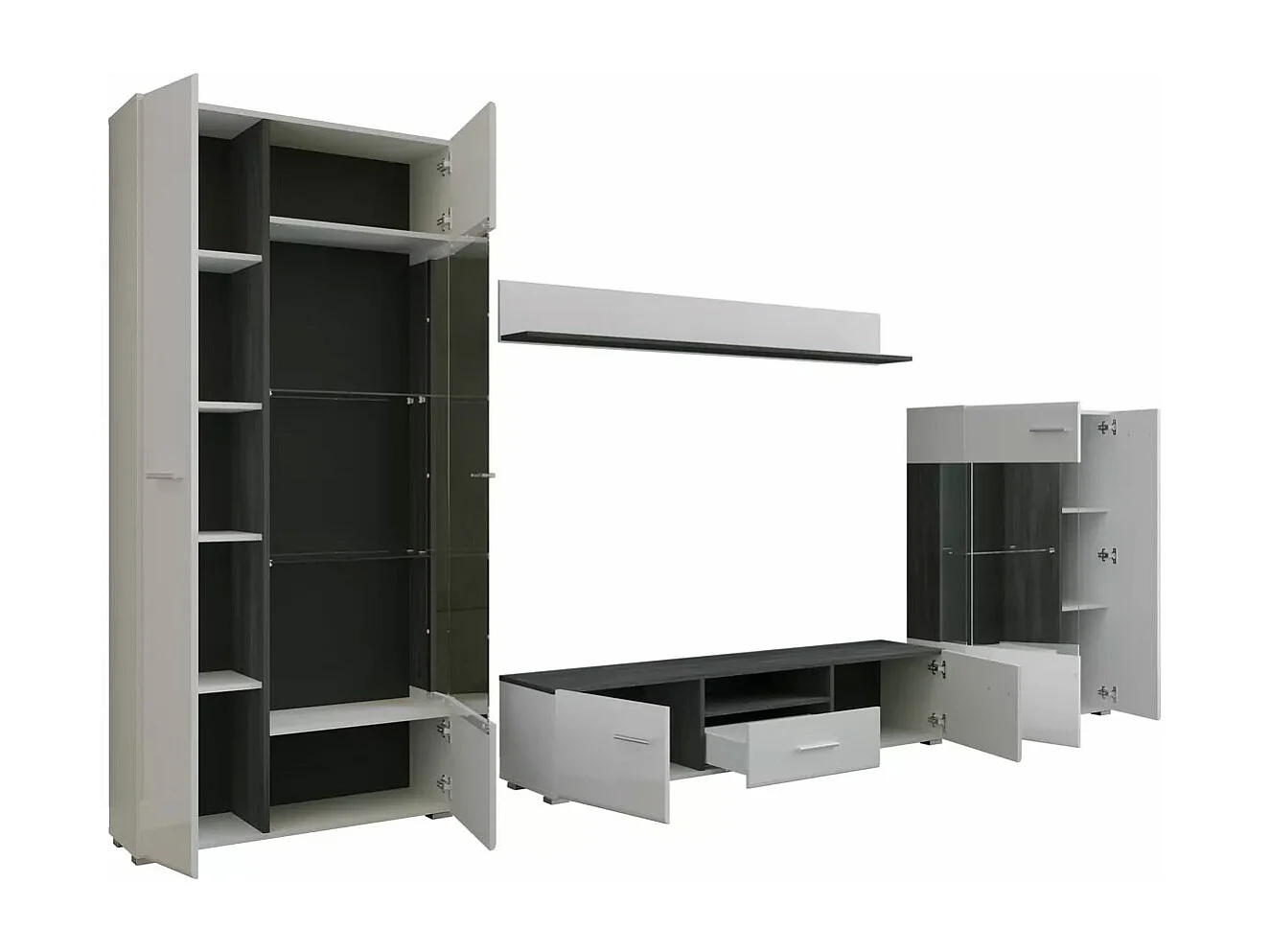 WOHNWAND Rota weiß matt - Norwegische Kiefer / weiß hochglanz 4-teilig