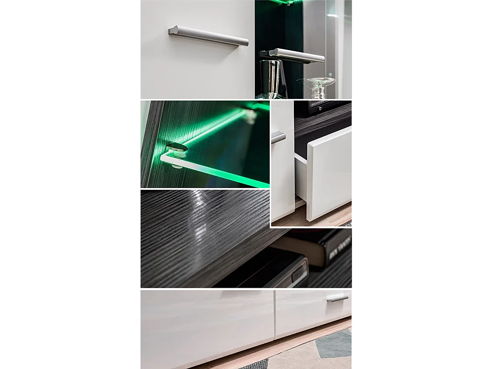 WOHNWAND Rota weiß matt - Norwegische Kiefer / weiß hochglanz 4-teilig