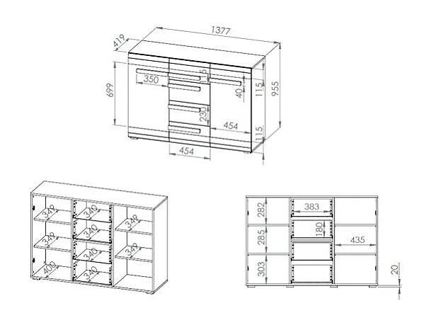 SIDEBOARD Blanco Pinie weiß / grau 138 / 42 / 96cm