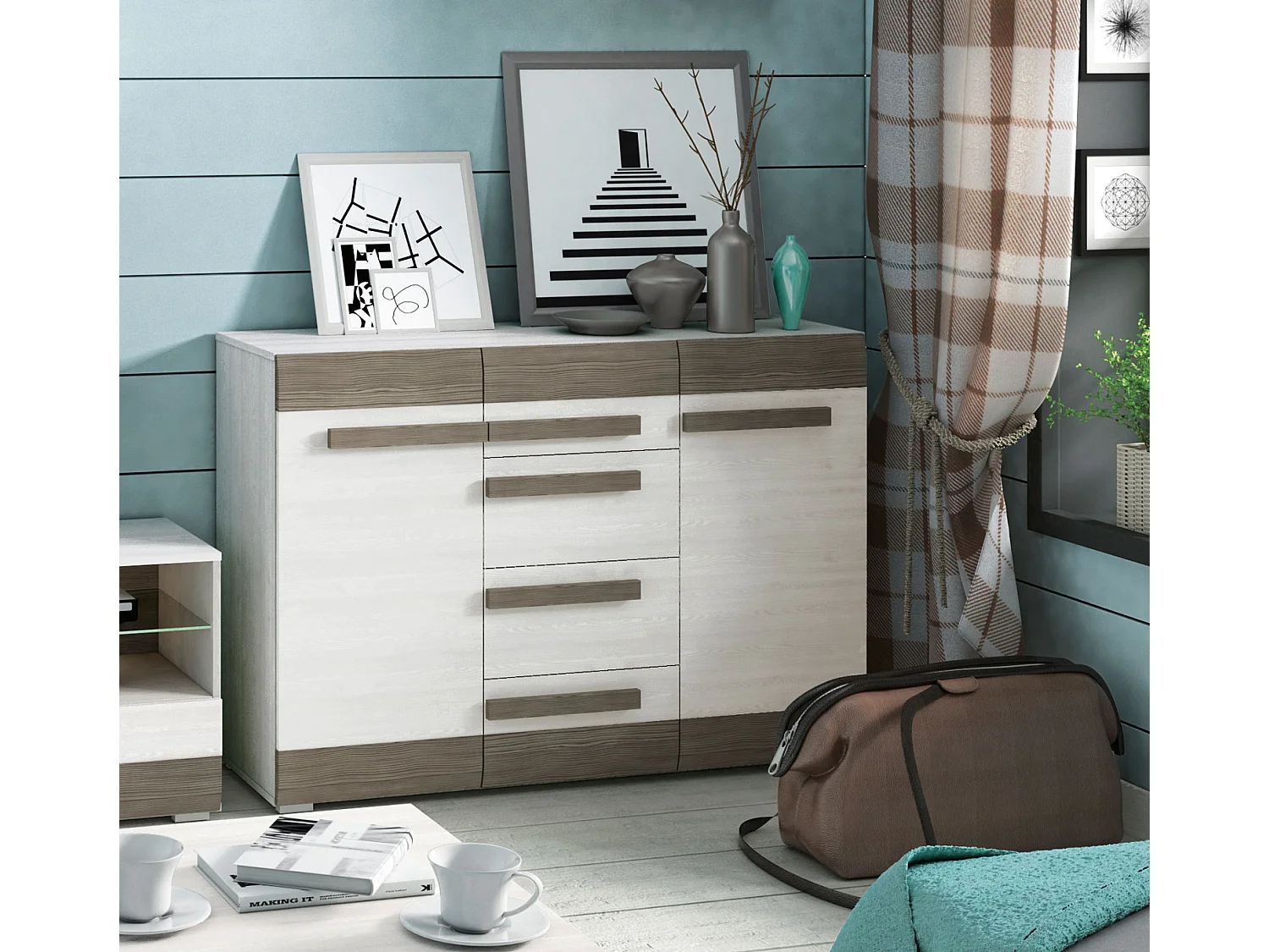 SIDEBOARD Blanco Pinie weiß / grau 138 / 42 / 96cm