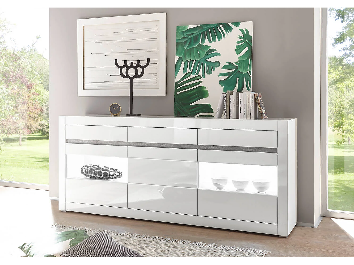 SIDEBOARD Carat weiß Hochglanz 217 cm / 42 cm / 90 cm