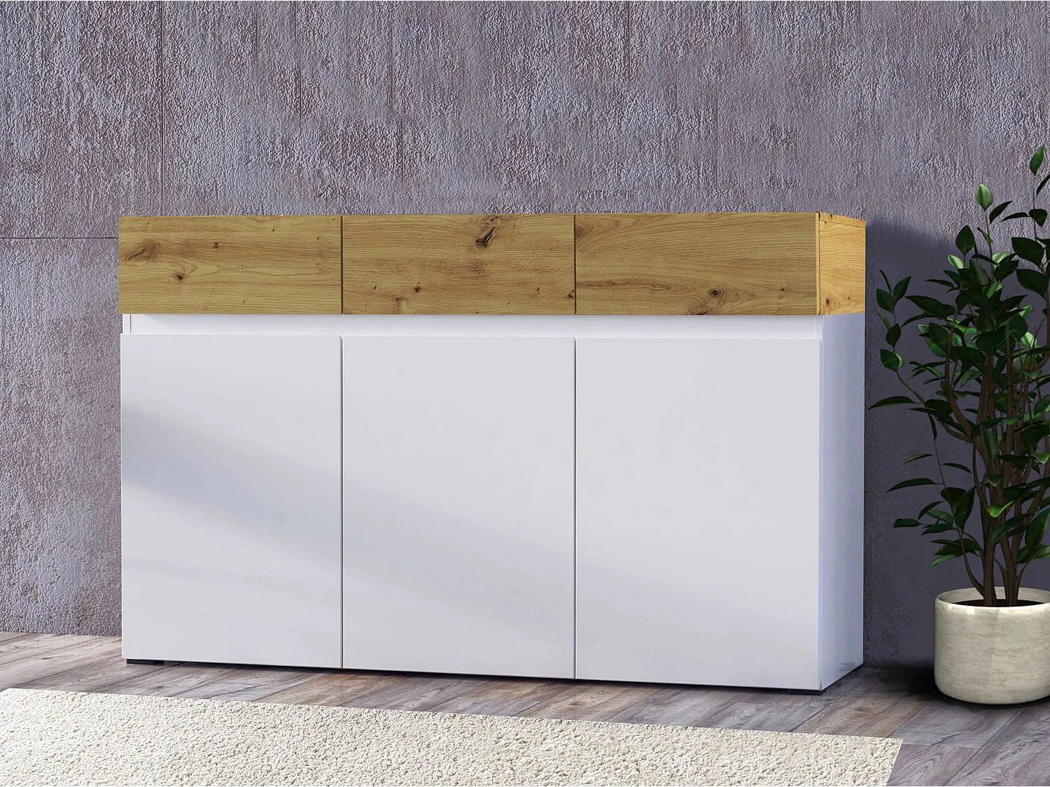 SIDEBOARD Rimini weiß / Eiche Artisan 135 / 40 / 86cm