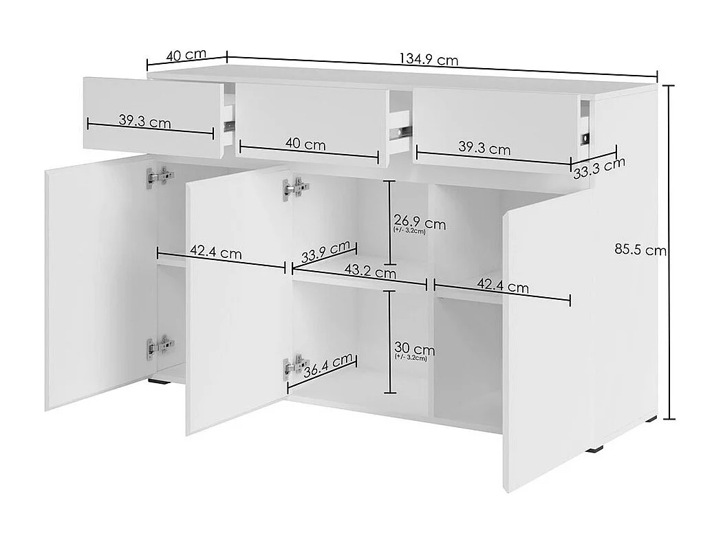 SIDEBOARD Rimini weiß / Eiche Artisan 135 / 40 / 86cm