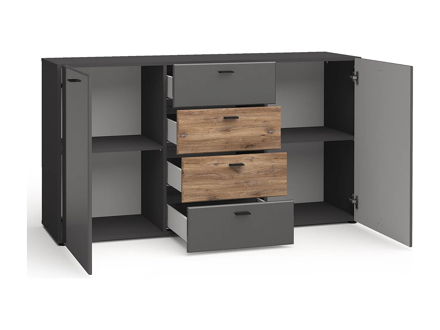 KOMMODE Oviedo graphit matt / Flagstaff Eiche 150 / 40 / 81cm