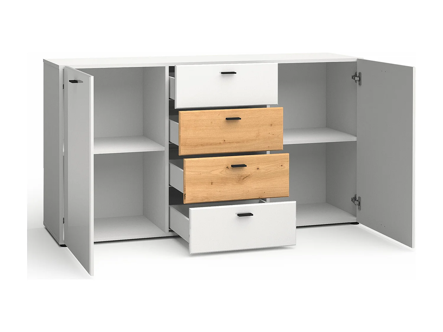 KOMMODE Oviedo weiß matt / weiß Hochglanz - Artisan Eiche 150 / 40 / 81cm