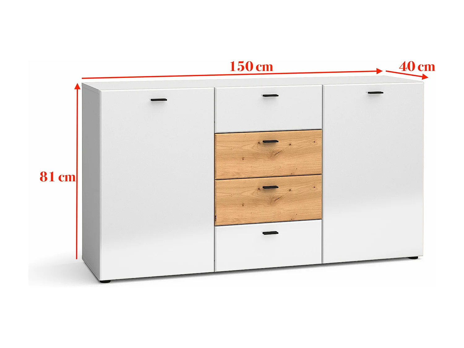 KOMMODE Oviedo weiß matt / weiß Hochglanz - Artisan Eiche 150 / 40 / 81cm