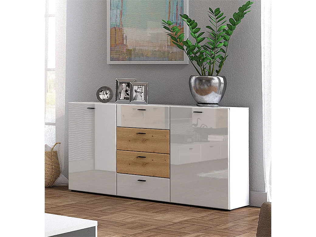 KOMMODE Oviedo weiß matt / weiß Hochglanz - Artisan Eiche 150 / 40 / 81cm