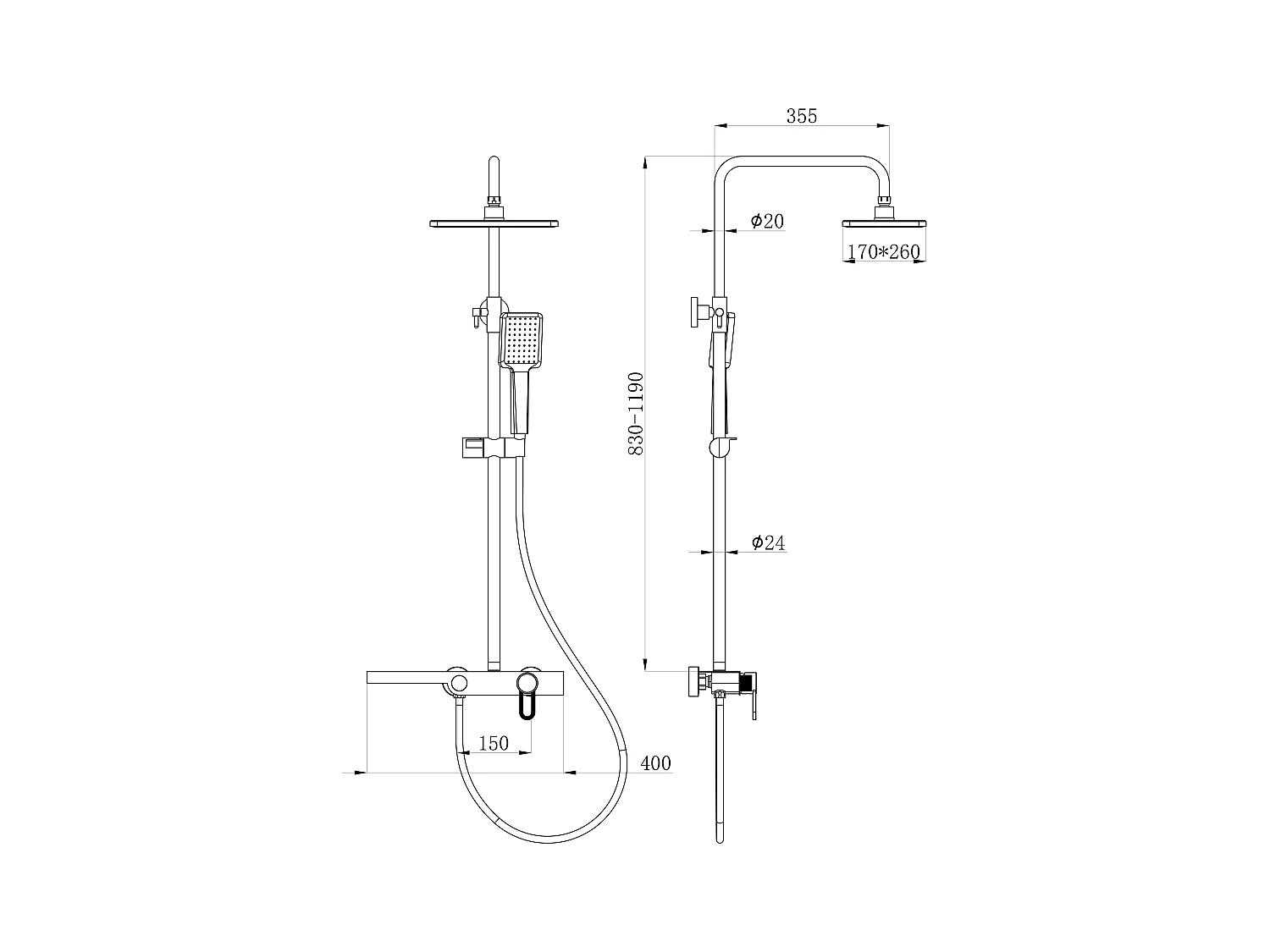 Columna de ducha de acero inoxidable con estante - Níquel cepillado - Altura ajustable - JIZEO