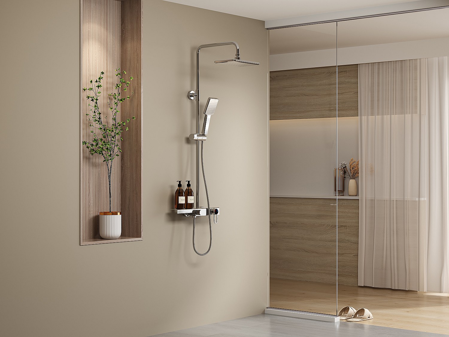 Duschsäule mit Ablage - Edelstahl - Nickel gebürstet - Höhenverstellbar - J günstig online kaufen