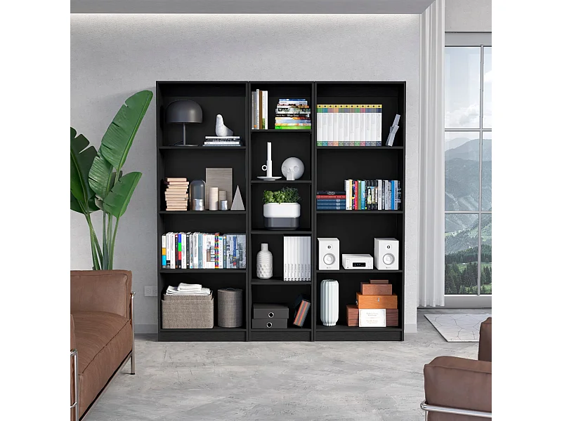 Clay Set da salotto 3 pezzi con 3 librerie, Nero
