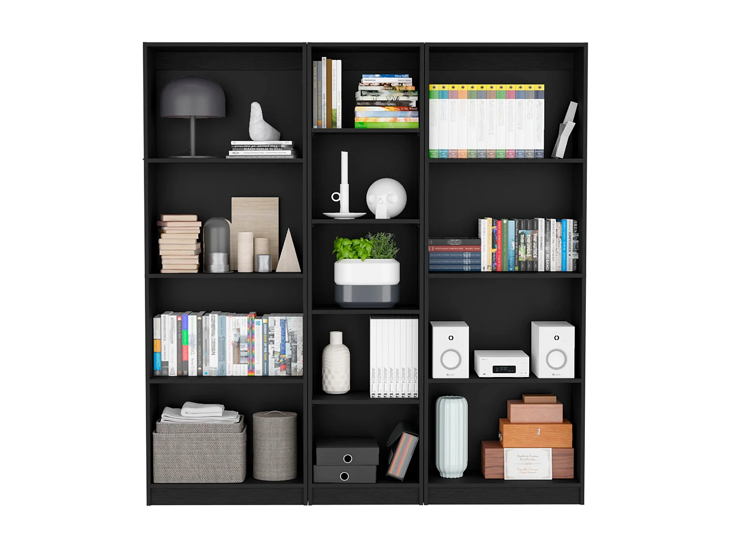 Clay 3 Piece Living Room Set with 3 Bookcases, Negro