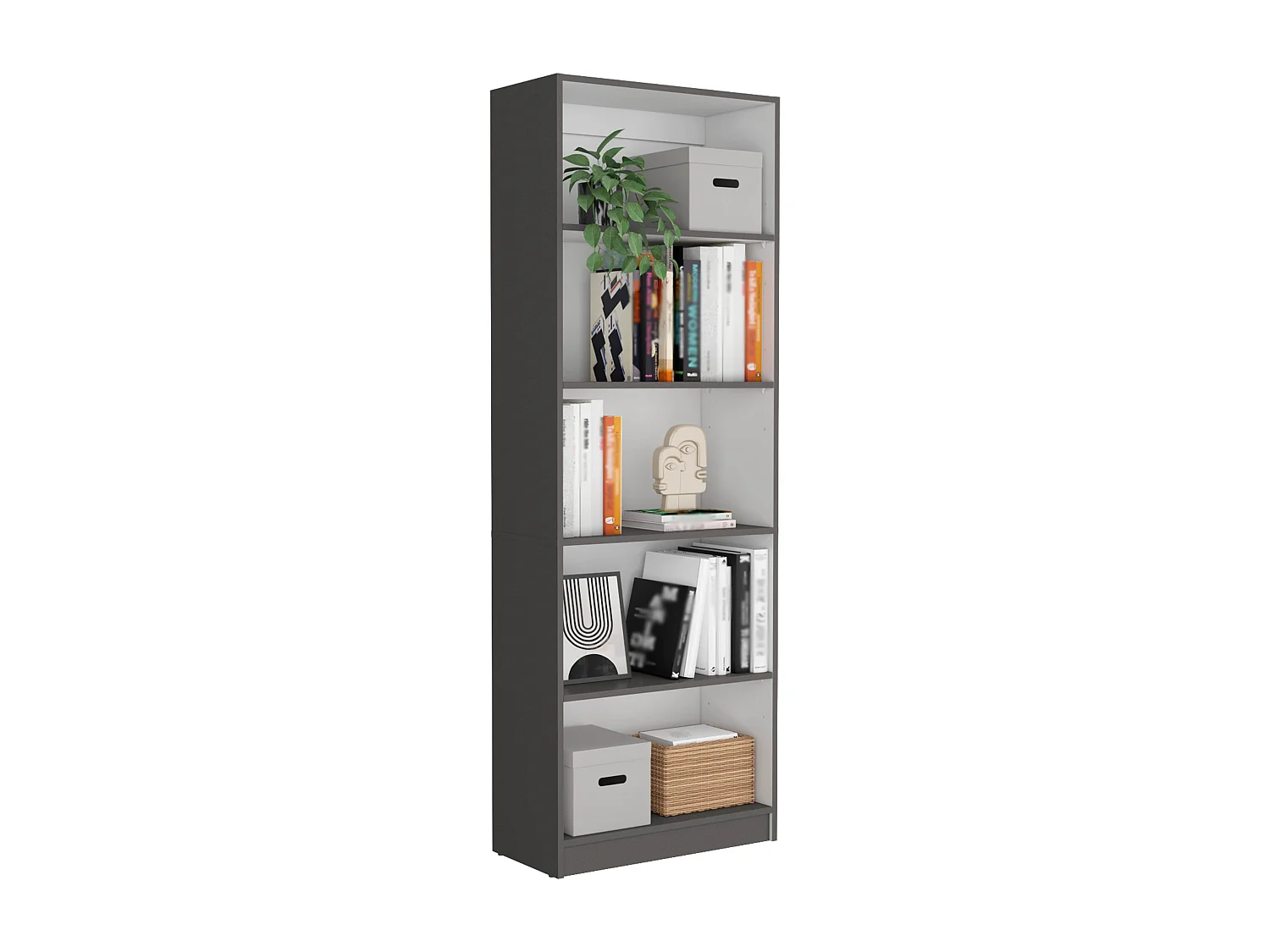 Libreria 3 pezzi per ufficio in melamina con ripiani e 2 ante, 180.6 cm X 188.4 cm X 29.9 cm , Multicolore