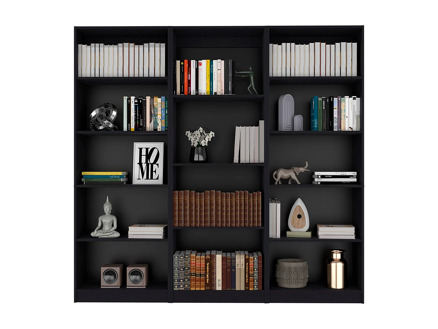 Arrey Set da salotto 3 pezzi con 3 librerie, Nero