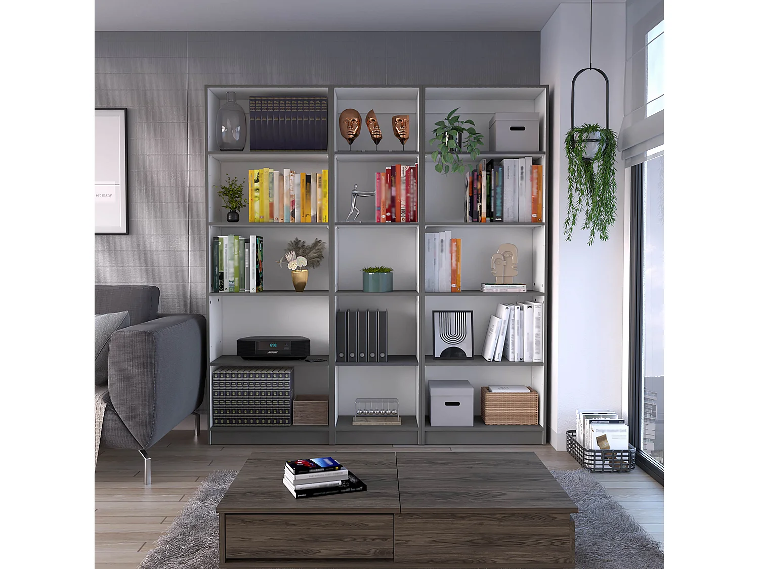 Set di scaffali da ufficio in melamina con 3 ripiani, 180.6 cm X 170.6 cm X 29.9 cm , Multicolore