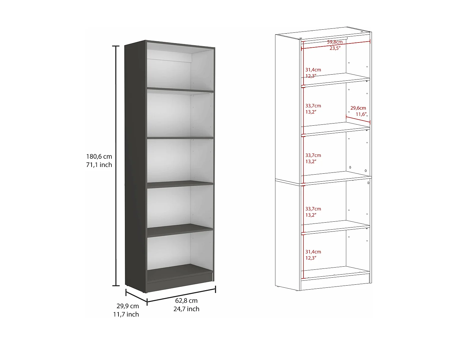 Etagère de bureau en mélamine 3 pièces avec étagères, 180.6 cm X 170.6 cm X 29.9 cm , Multicolore