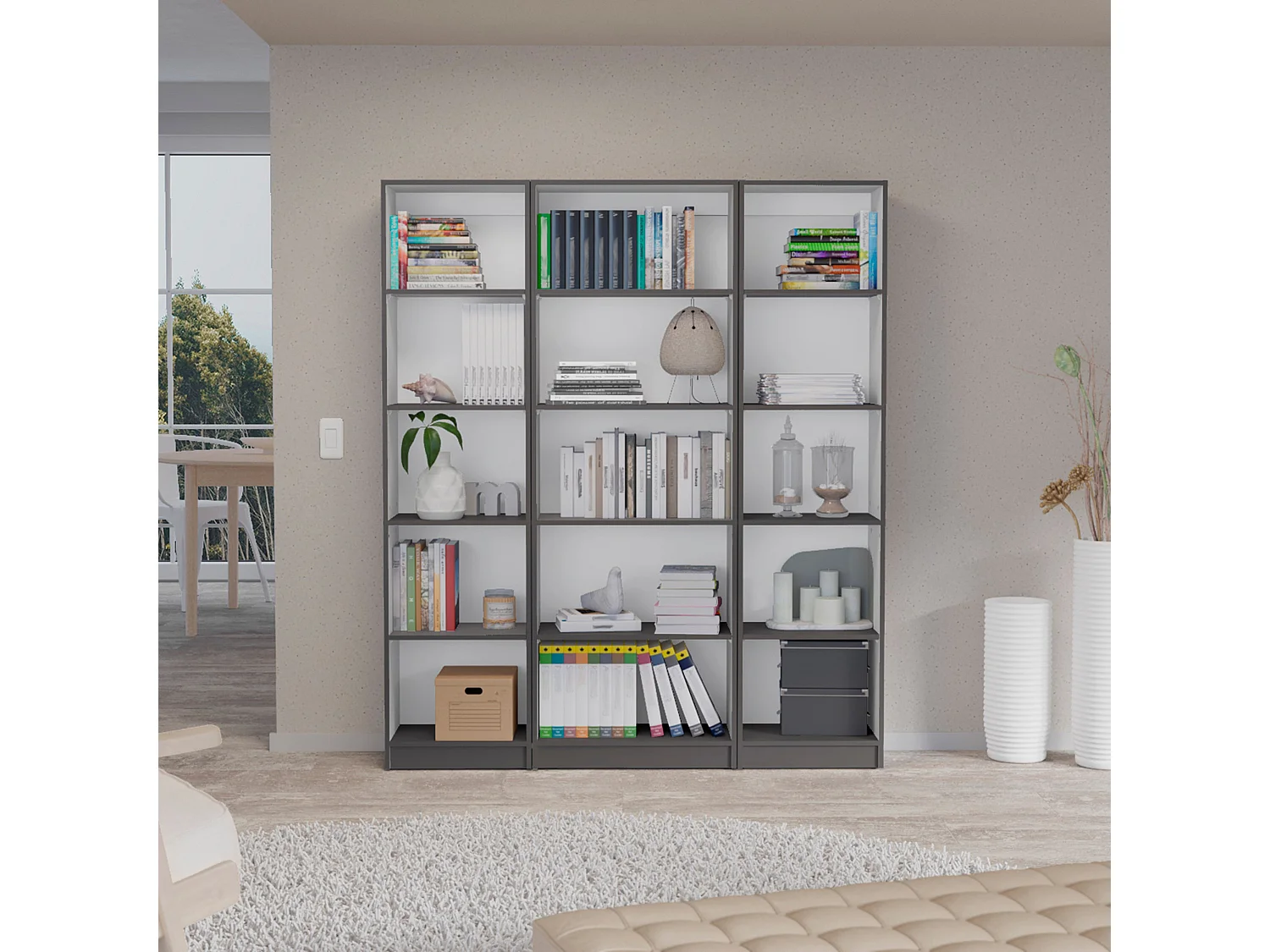 Set di scaffali per ufficio in melamina con 3 ripiani e 4 ante , 180.6 cm X 152.8 cm X 29.9 cm , Multicolore