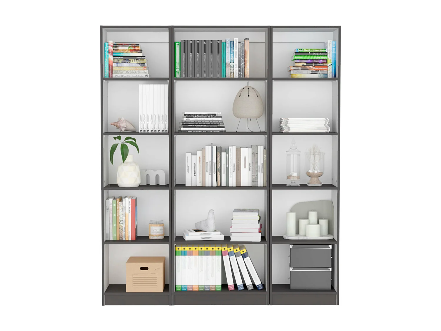 Set di scaffali per ufficio in melamina con 3 ripiani e 4 ante , 180.6 cm X 152.8 cm X 29.9 cm , Multicolore