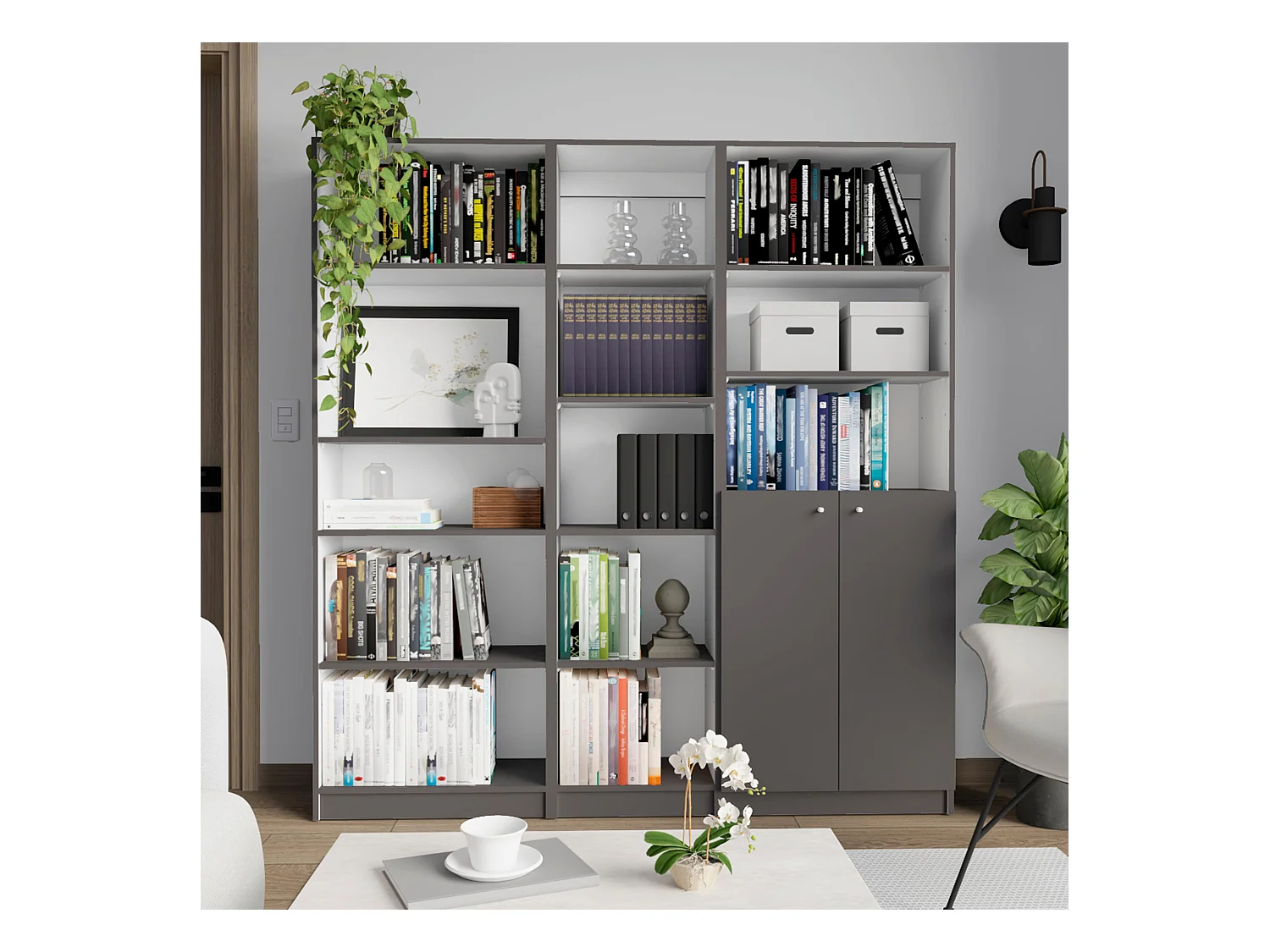 Set de estanteria de oficina home de 3 piezas en melamina con estantes , 180.6 cm  X 170.6 cm  X 29.9 cm  , Multicolor