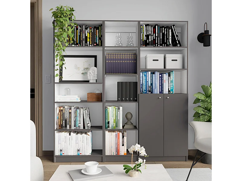 Set de estanteria de oficina home de 3 piezas en melamina con estantes , 180.6 cm  X 170.6 cm  X 29.9 cm  , Multicolor