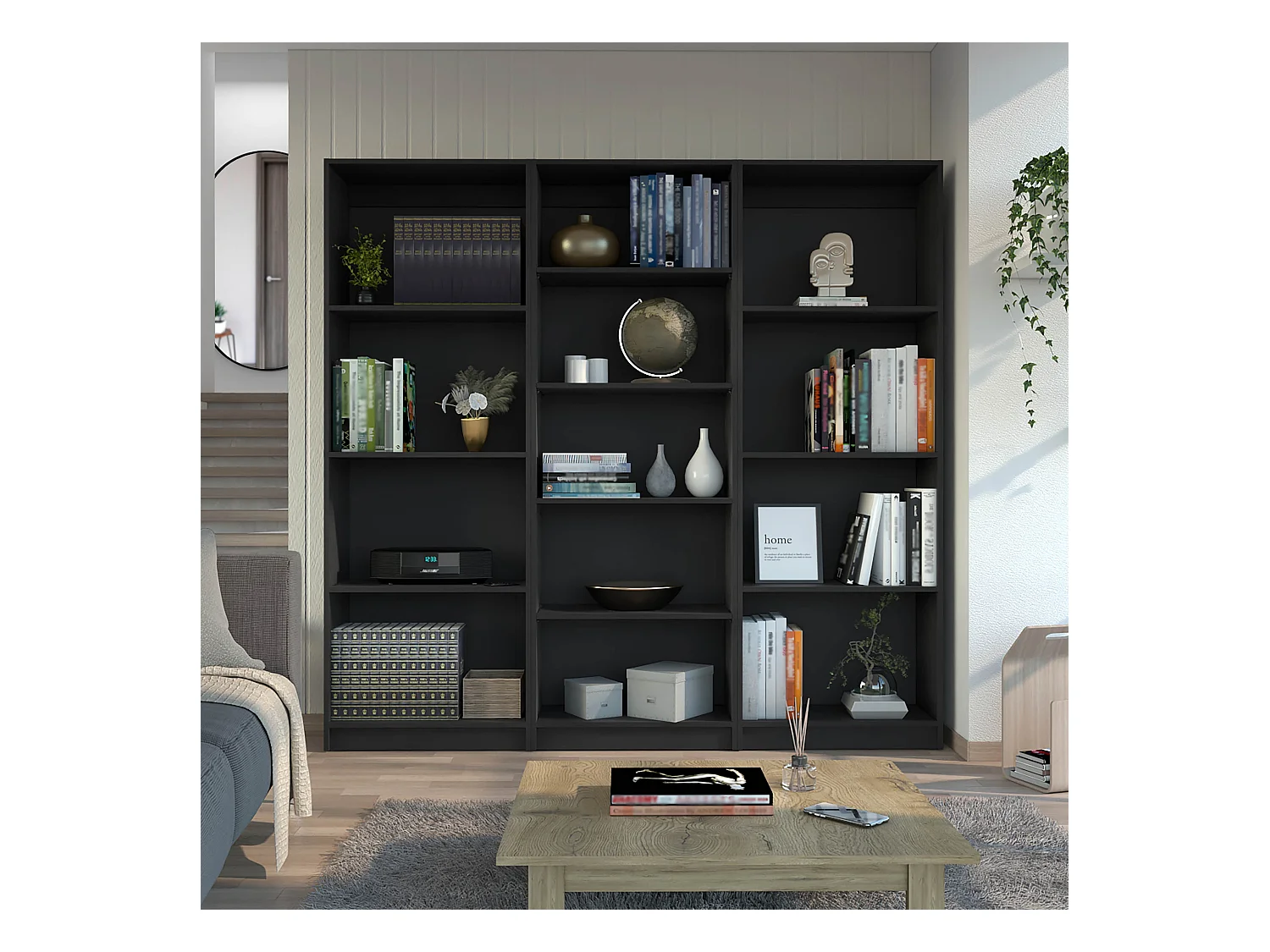 Pinedale Set da salotto 3 pezzi con 3 scaffali, Nero