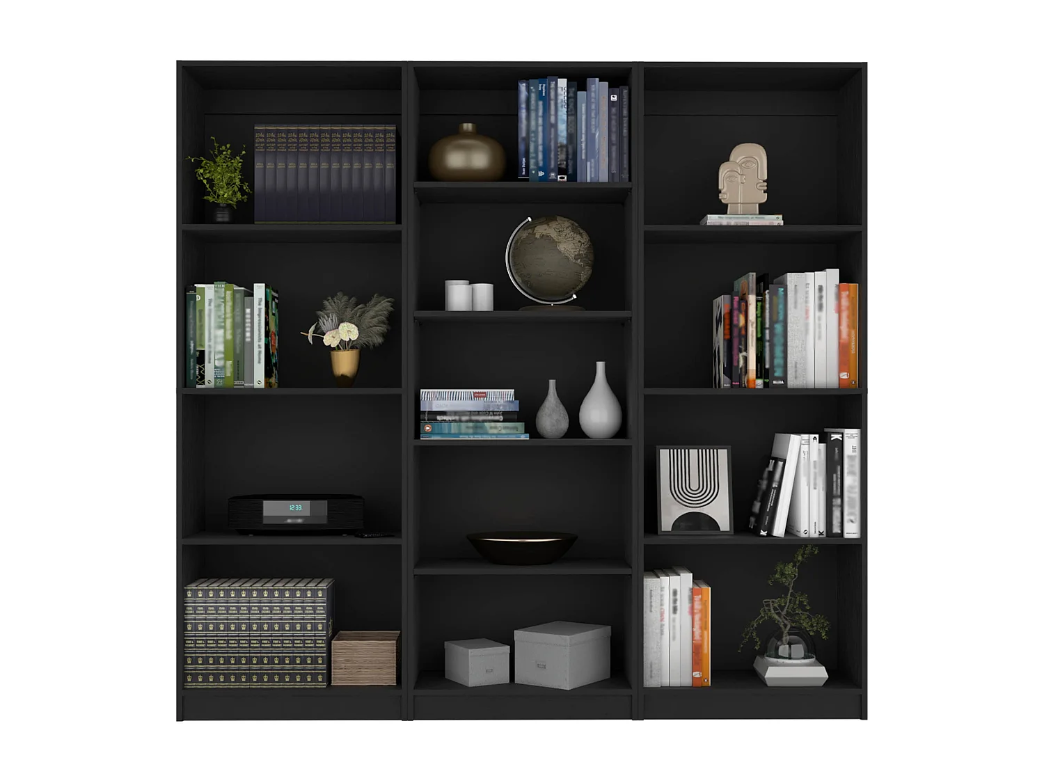 Pinedale Set da salotto 3 pezzi con 3 scaffali, Nero