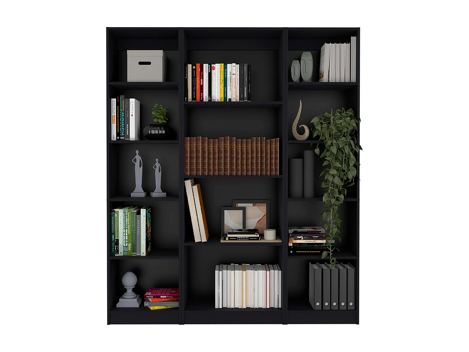 Elida Set da salotto 3 pezzi con 3 scaffali, Nero