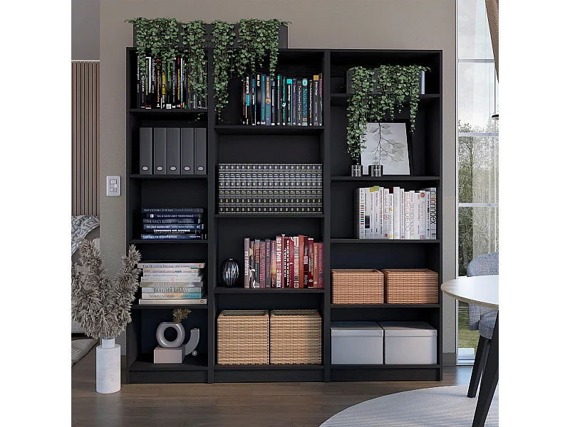 Avra Set da salotto 3 pezzi con 3 scaffali, Nero