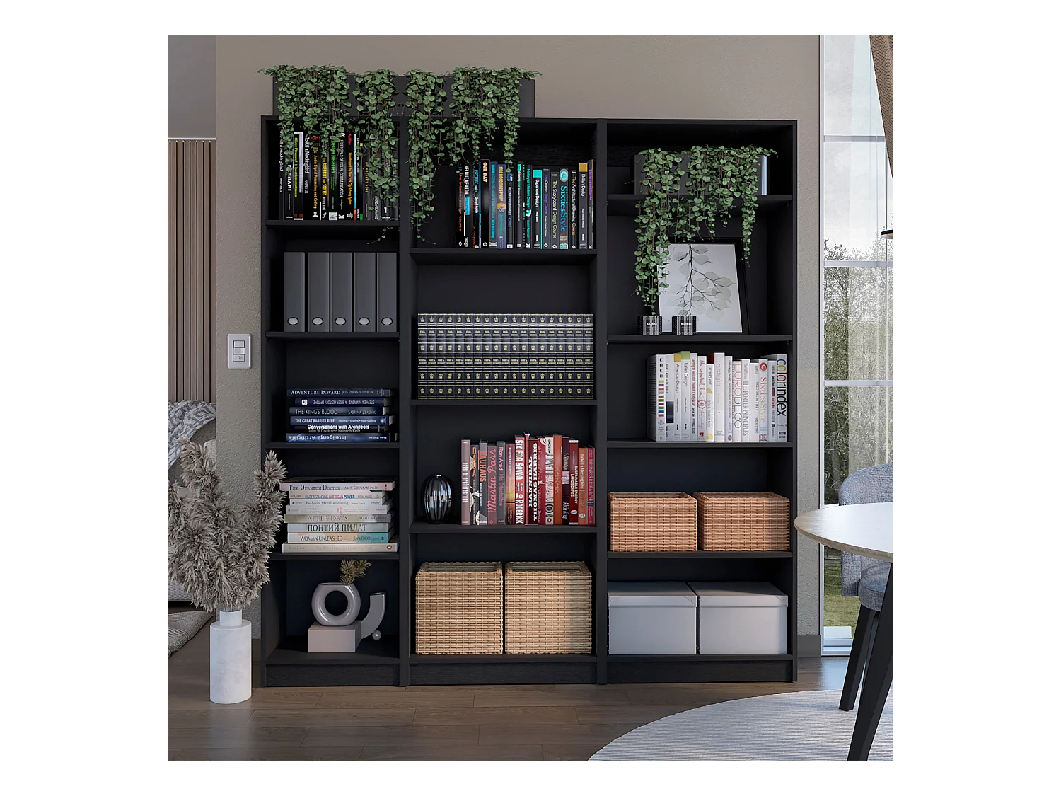 Avra Set da salotto 3 pezzi con 3 scaffali, Nero