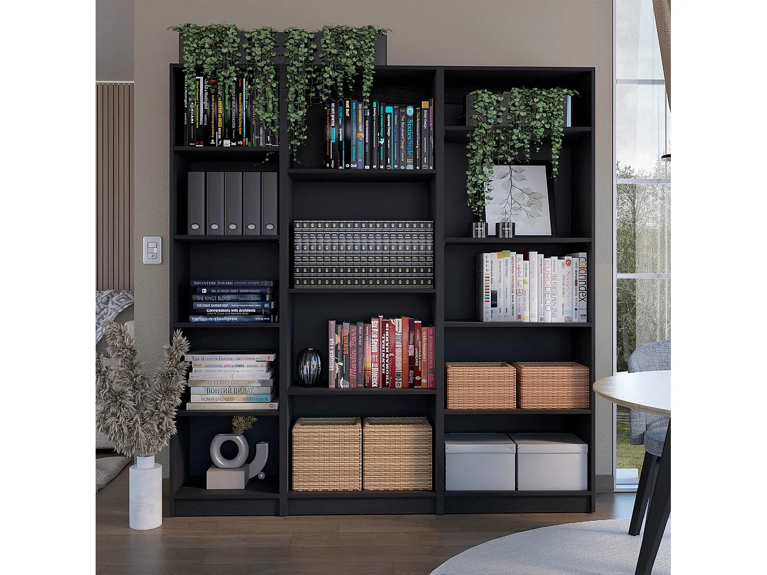 Avra Set da salotto 3 pezzi con 3 scaffali, Nero