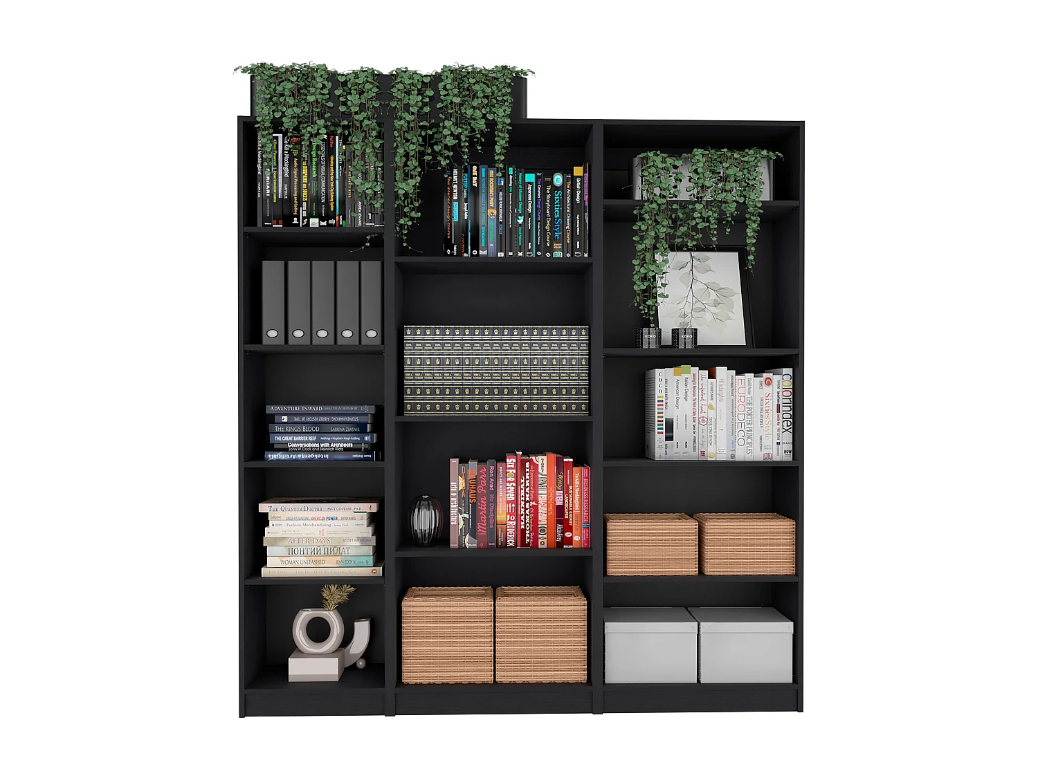 Avra Set da salotto 3 pezzi con 3 scaffali, Nero