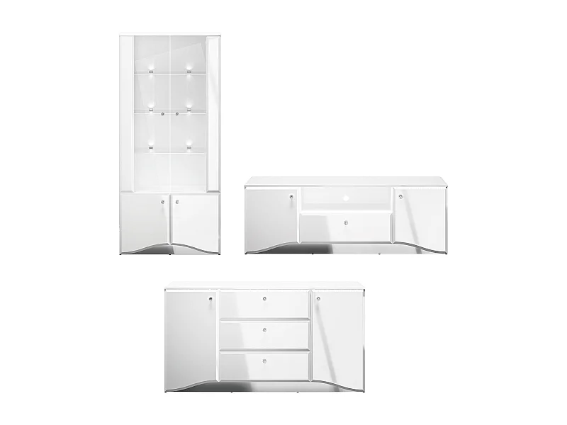 WOHNZIMMER-SET Glamour weiß / weiß hochglanz 3-teilig