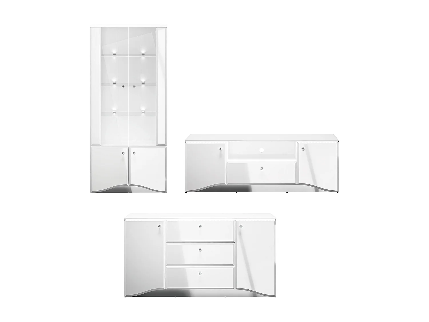 WOHNZIMMER-SET Glamour weiß / weiß hochglanz 3-teilig