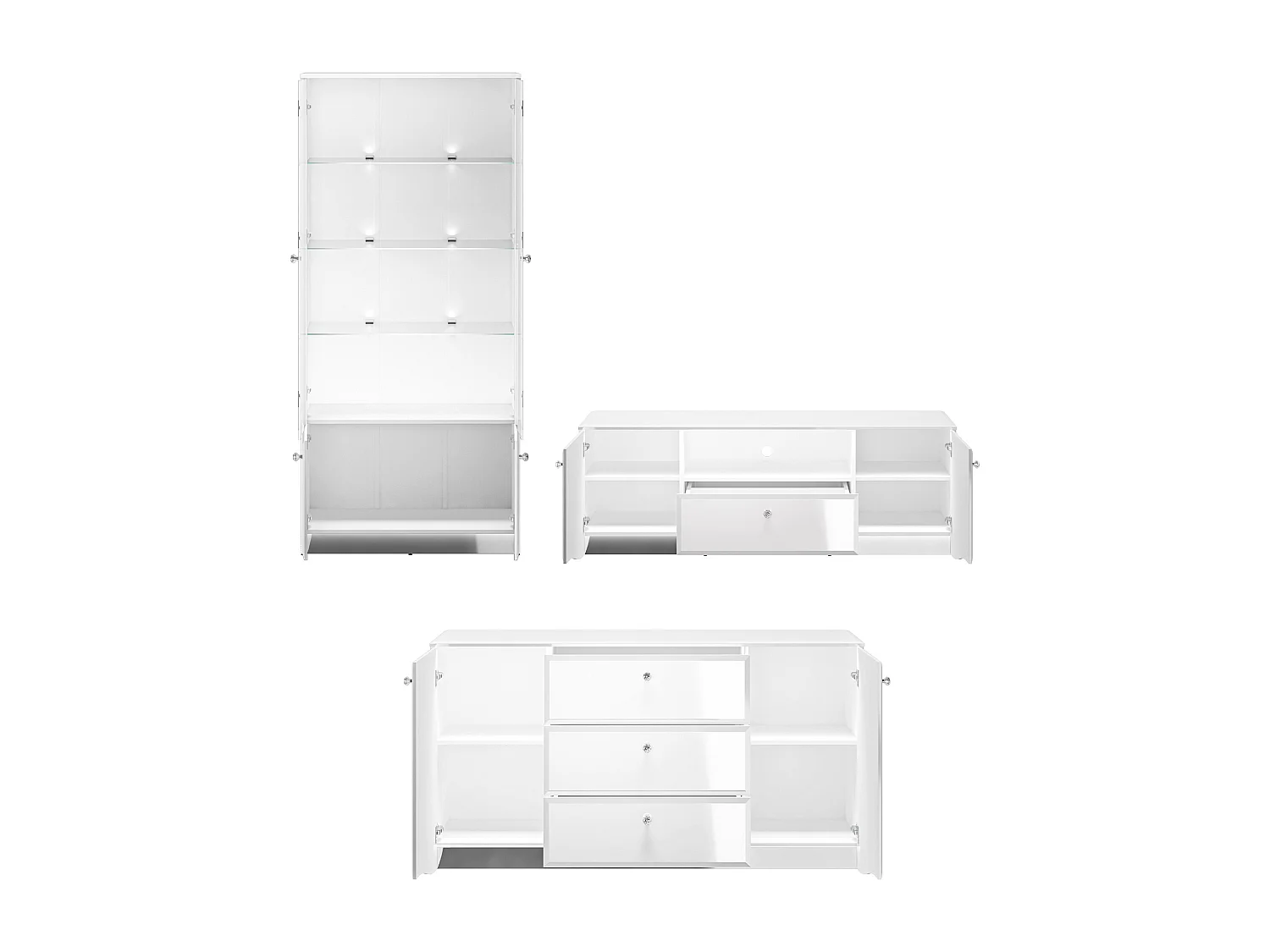 WOHNZIMMER-SET Glamour weiß / weiß hochglanz 3-teilig