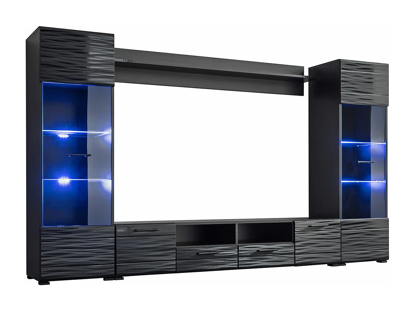 WOHNWAND Soria schwarz matt / Sahara Hochglanz 3D Dekor 4-teilig