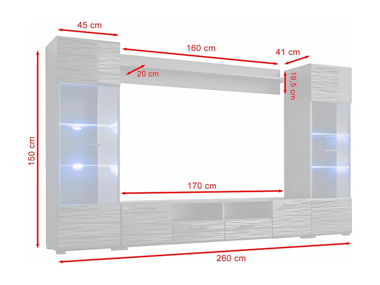 WOHNWAND Soria schwarz matt / Sahara Hochglanz 3D Dekor 4-teilig