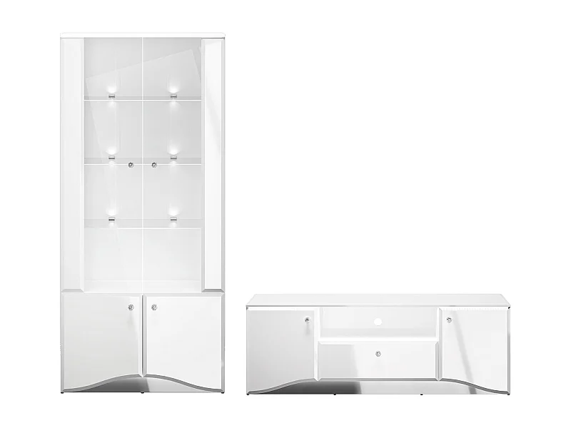 WOHNWAND Glamour weiß / weiß hochglanz 2-teilig