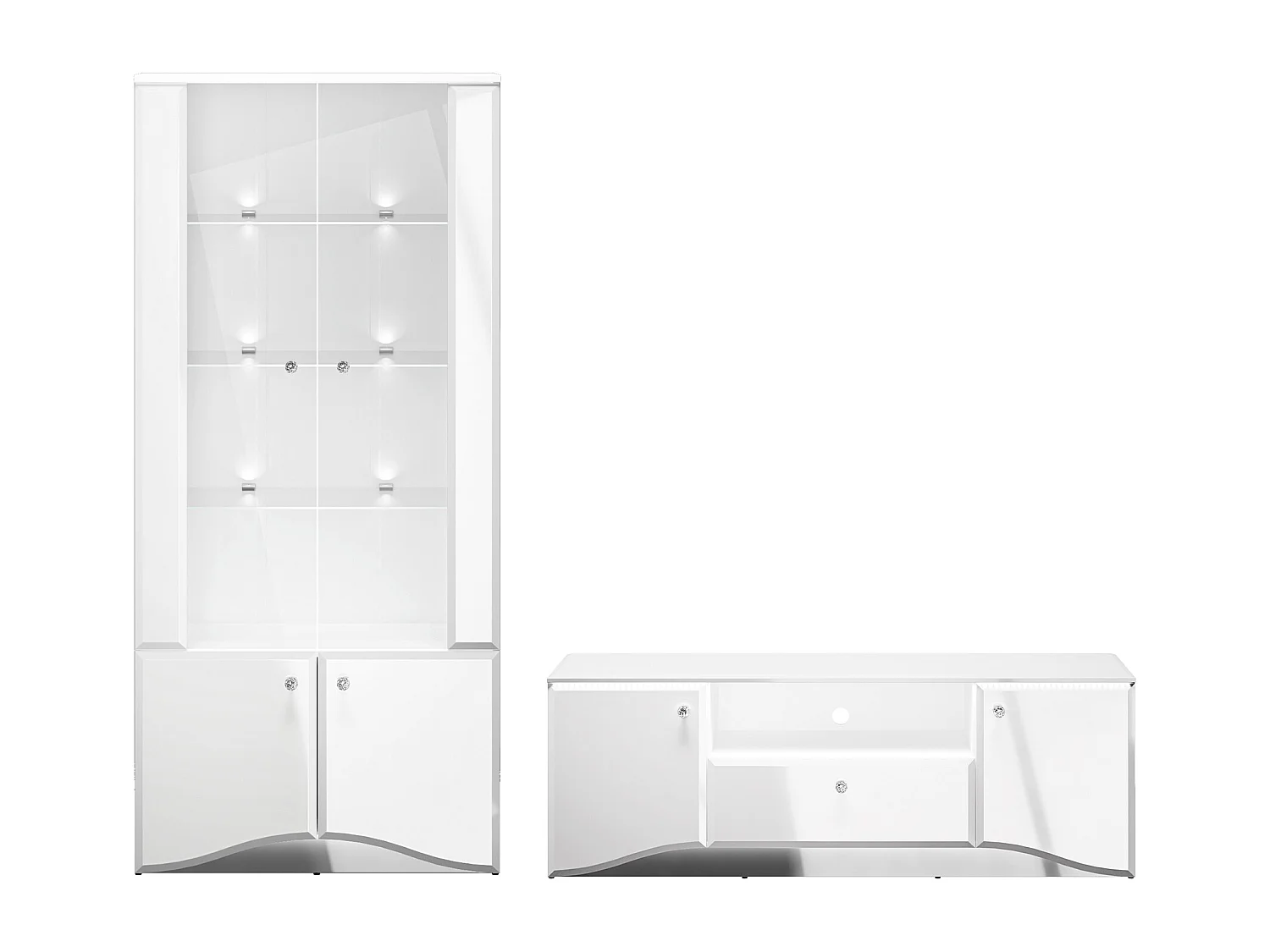 WOHNWAND Glamour weiß / weiß hochglanz 2-teilig