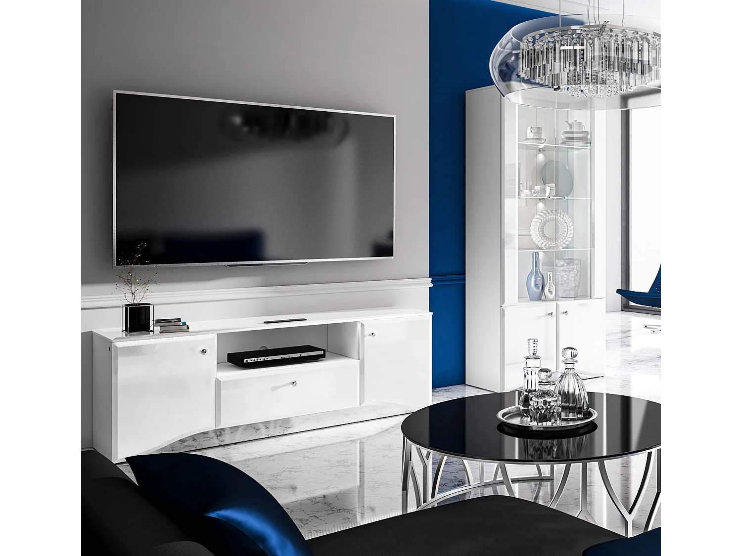 WOHNWAND Glamour weiß / weiß hochglanz 2-teilig