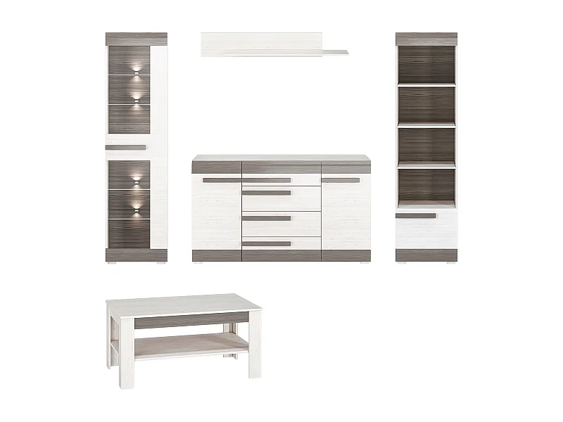 WOHNZIMMER-SET Blanco Pinie weiß / grau 5-teilig