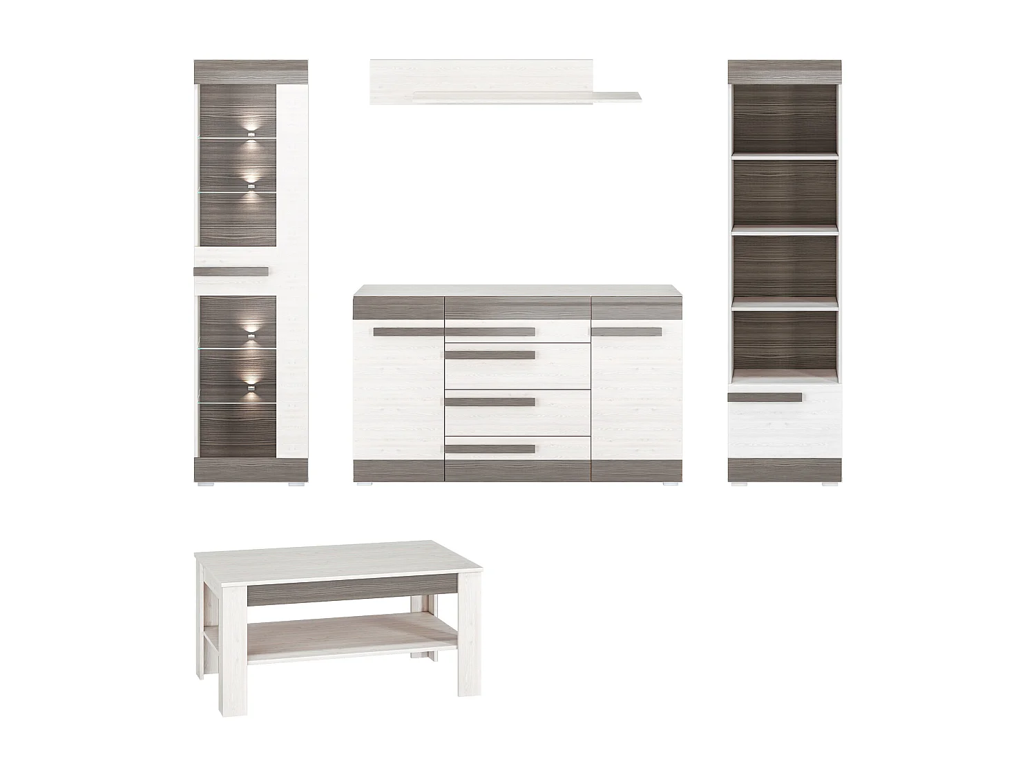 WOHNZIMMER-SET Blanco Pinie weiß / grau 5-teilig