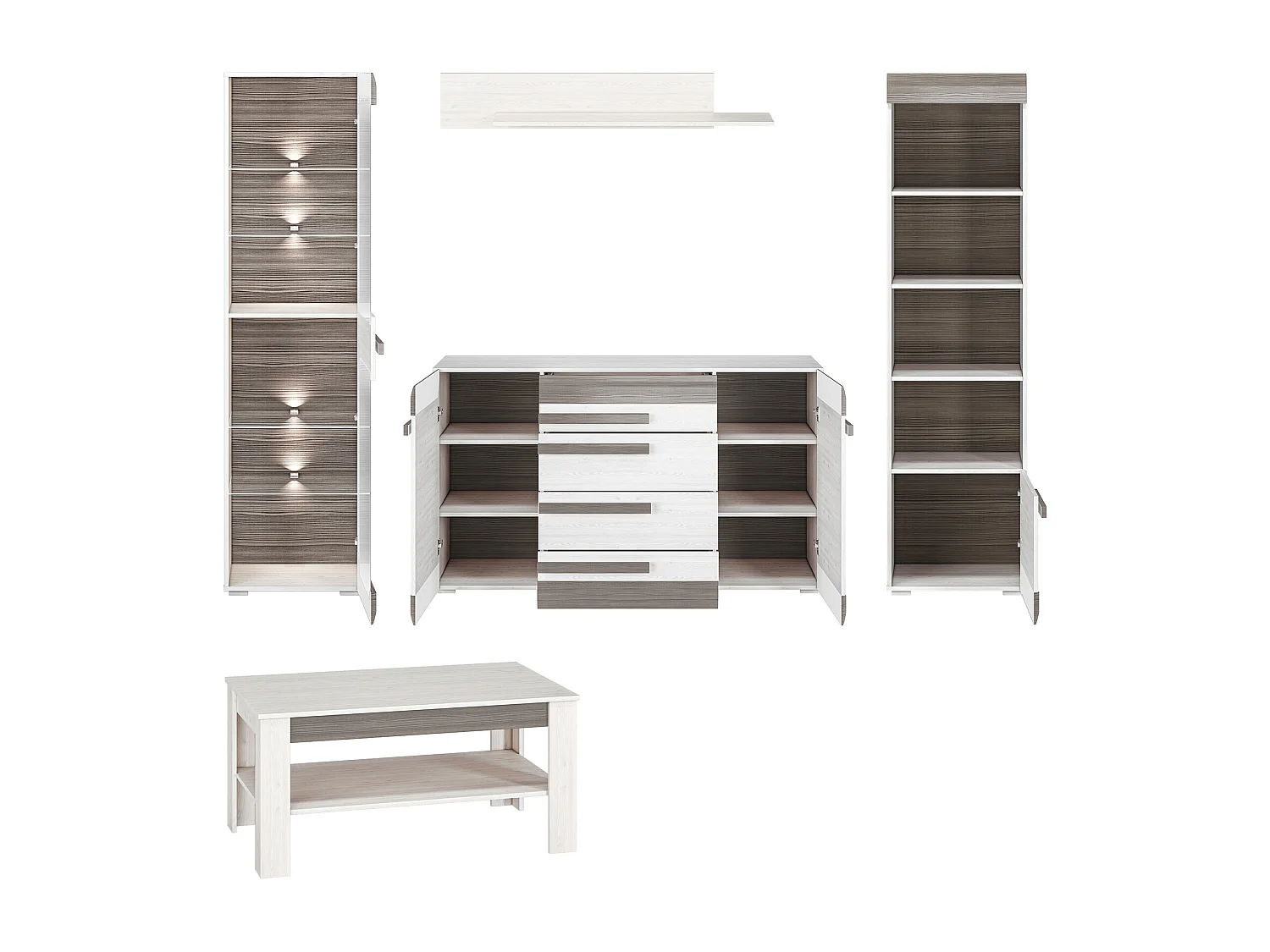 WOHNZIMMER-SET Blanco Pinie weiß / grau 5-teilig