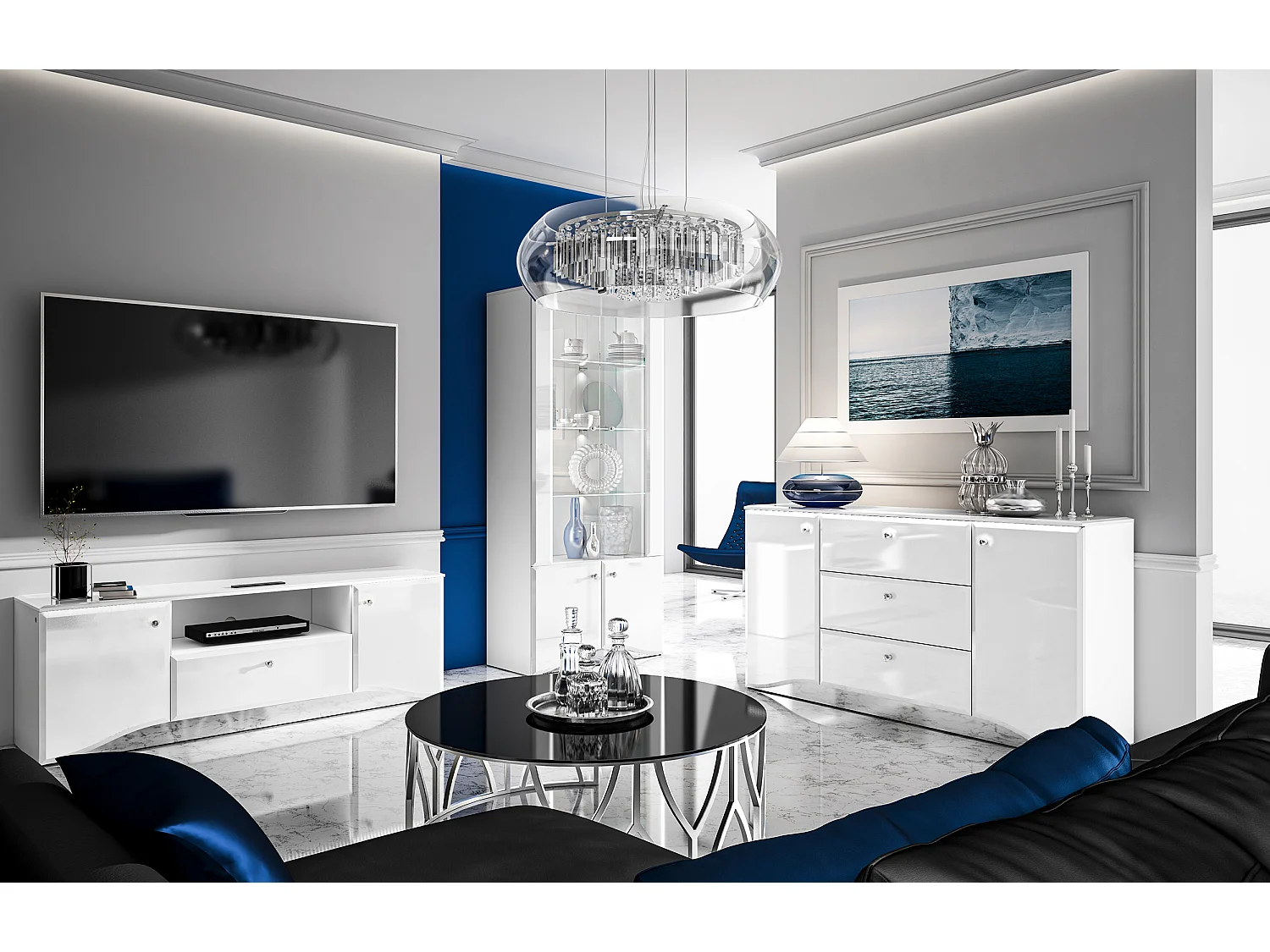 WOHNZIMMER-SET Glamour weiß / weiß hochglanz 2-teilig