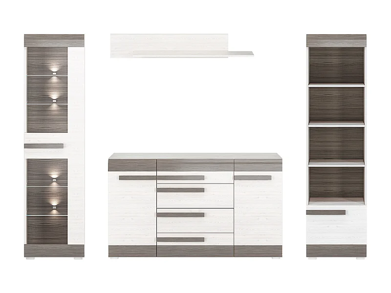 WOHNWAND Blanco Pinie weiß / grau 4-teilig