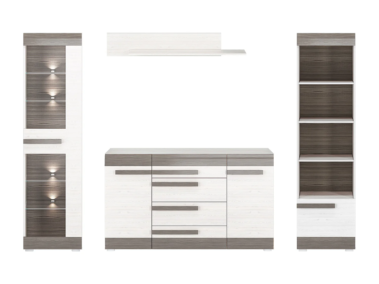 WOHNWAND Blanco Pinie weiß / grau 4-teilig